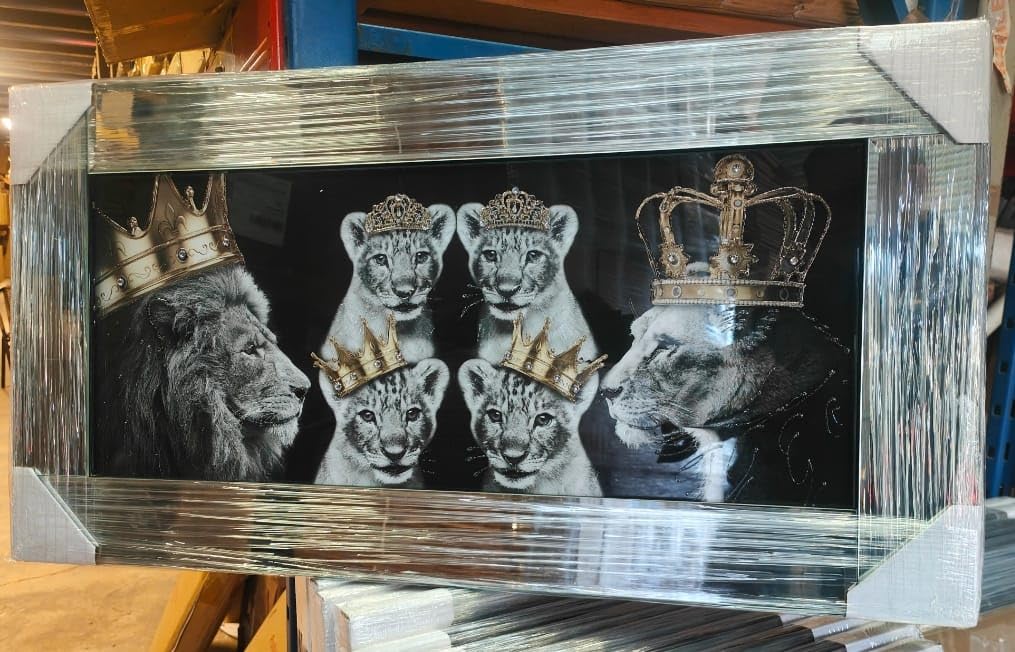 Biznest LARGE WALL ART LION KING QUEEN AND GLASSES WALL MIRRORED ART LOOK 85x45cm (Biz S1)