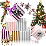 🎁 Paquete Incluye: 24 Cajas de regalo de Navidad (5,5 x 5,5 x5,5 cm), 24 calcomanías con números de calendario de Adviento (3,5 cm) y 24 cintas de colores. El diseño de rayas de color se ve noble, clásico y atemporal.