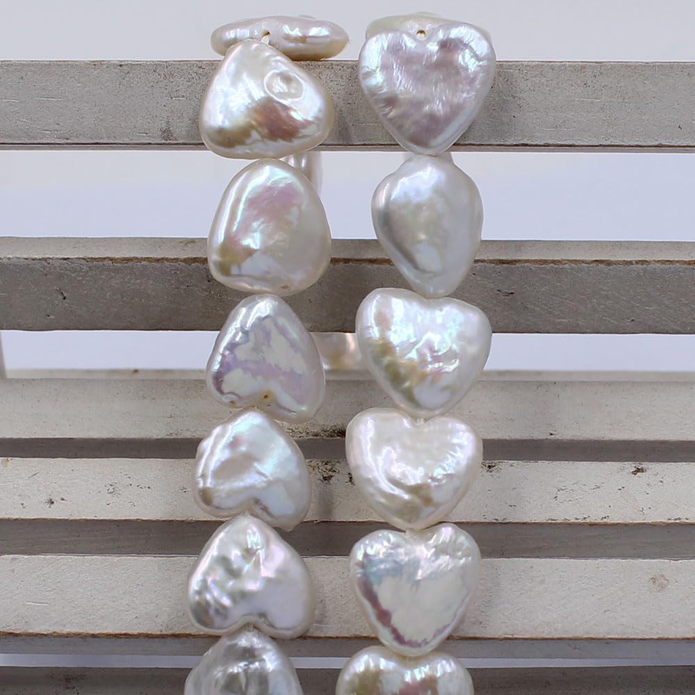 SR BGSJ Jewelry Making Natural 12.5-13mm Heart Shape White Freshwater Pearl Gemstone Beads Spacer Loose Craft Strand 15"