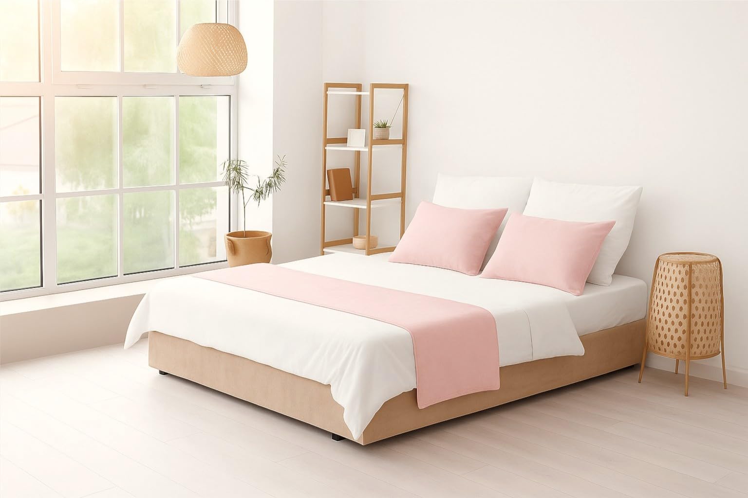 Velvet Bed Runner Bed Scarf Handmade Reversible Perfect For Home and Hotel. (Pink, Queen 48 x 225cm (18" x 88"))