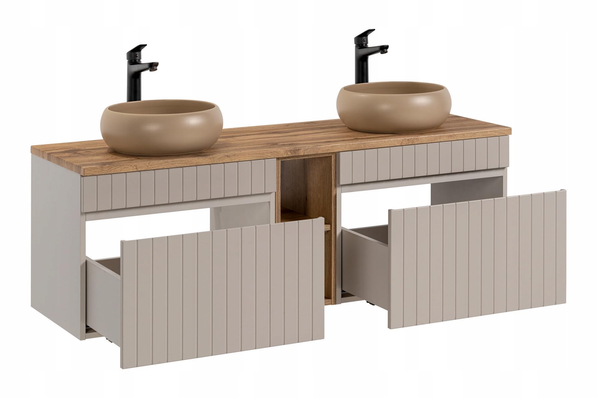 Armadietto da bagno a parete con lavabo da appoggio e 2 cassetti, in cashmere, 140 cm