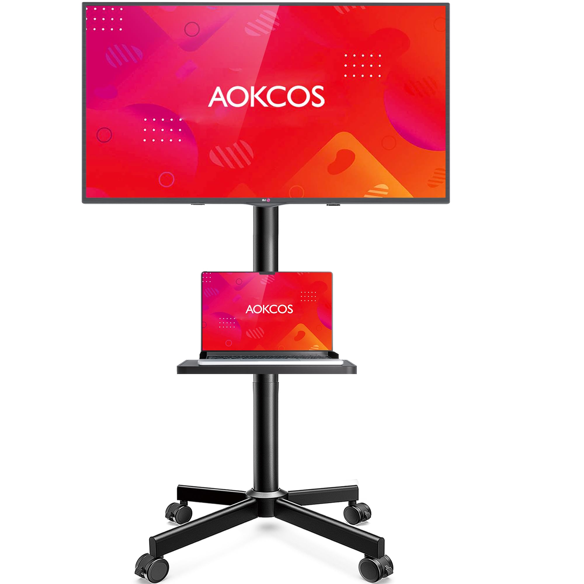 AOKCOS Supporto per TV da 32 a 65 pollici, carrello regolabile con ruote, VESA 400x400 mm, 40 kg, nero