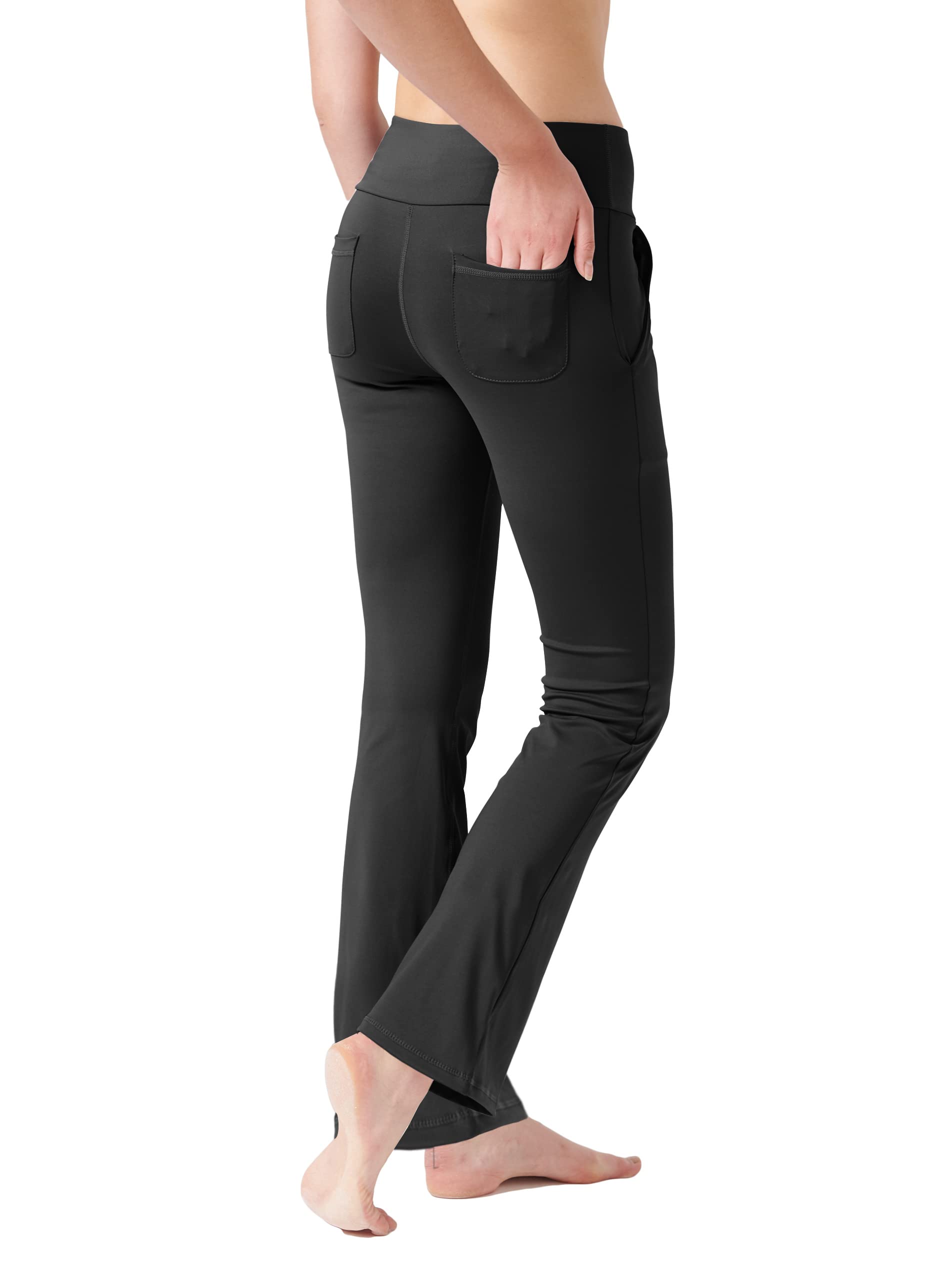 LaiEr Pantaloni da Yoga da Donna con 4 Tasche Pantaloni da Lavoro a Vita Alta 4 Vie Stretch Controllo Pancia Pantaloni Lunghi Svasati, (2 Tasche Laterali e Posteriori),