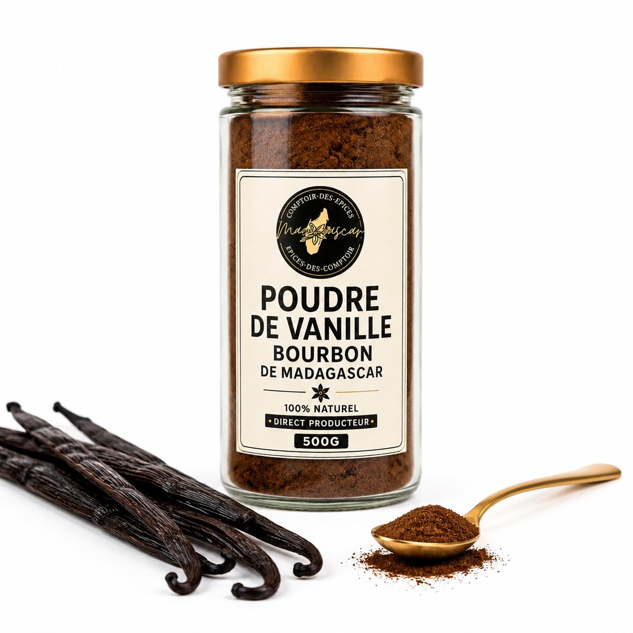 Poudre de Gousses vanille Bourbon Madagascar 500g – 100% Pure – Épice Premium pour Pâtisserie, Glaces, Boissons