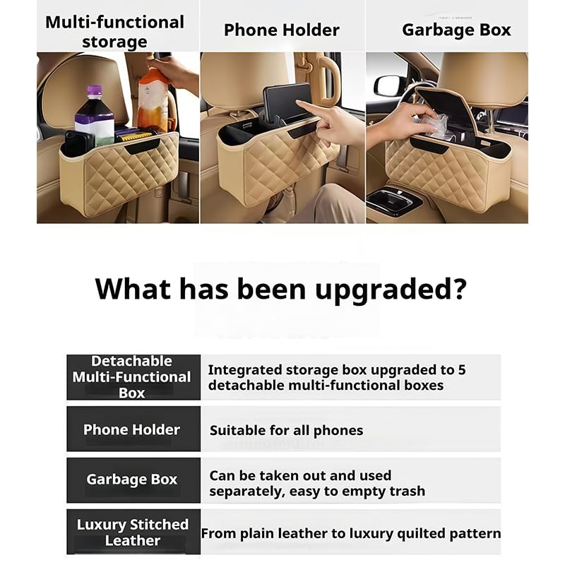 Organizzatore Sospeso Auto per Mahindra Quanto 2013-2016, Scatola Portaoggetti in Pelle per Sedile Posteriore, Tasca Portaoggetti Multifunzionale Abitacolo, 1 Pezzo,Beige