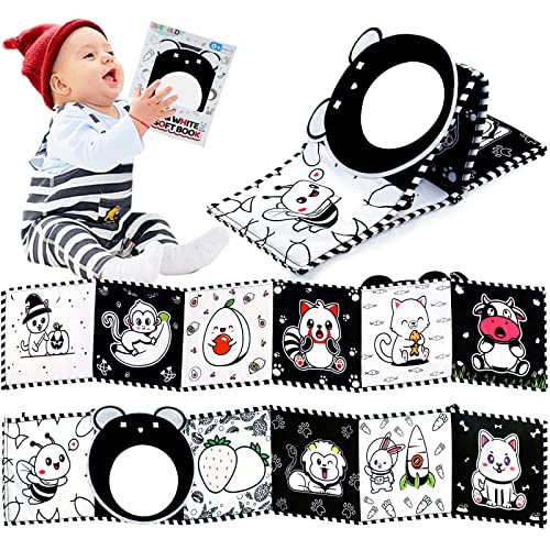 Image of High Contrast Baby Cards Toys for Newborn Black and White Soft Baby Books 0-6 Months Brain Development Mirror Infant Tummy Time Sensory Toys 0-3 months Montessori Toys Early Education Giftable