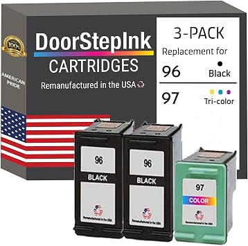DoorStepInk 96 2 Black & 97 Tri-Color Remanufactured Ink Cartridge Replacement for HP 96 C8767WN & HP 95 C9363 - Compatible with DeskJet 5740/5940/6520/6540/6620/6830v Standard Yield 3-Pack