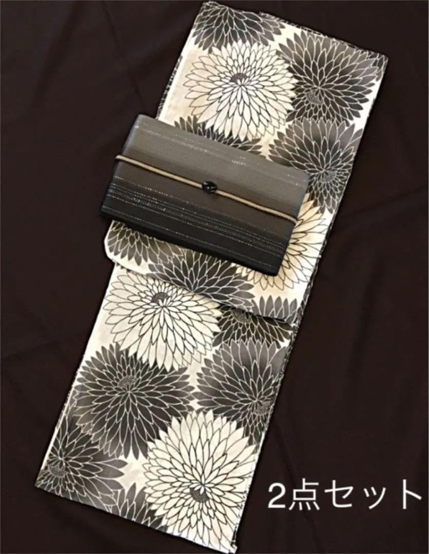 むじな菊浴衣+黒帯セットうるわし日本菊柄最高級浴衣セット 浴衣