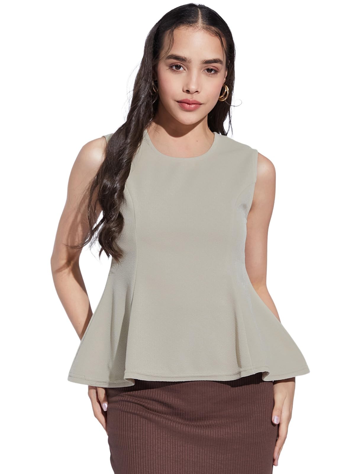 selvia Women Lycra Solid Top Regular fit Peplum Top Round Neck Sleeveless Stylish Top-picture-44
