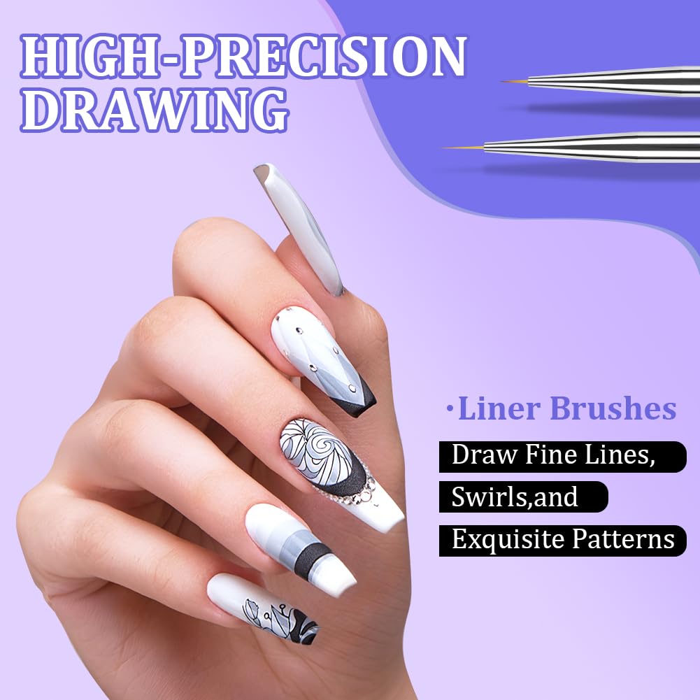 Pinceles para Uñas, 3 PCS Cepillo Uñas Para Pintura Brochas, Nail Art Pintura Dibujo Línea Herramienta, Detalle Para Dibujando Patrones para Uso Diseñol y Bricolaje, Azul