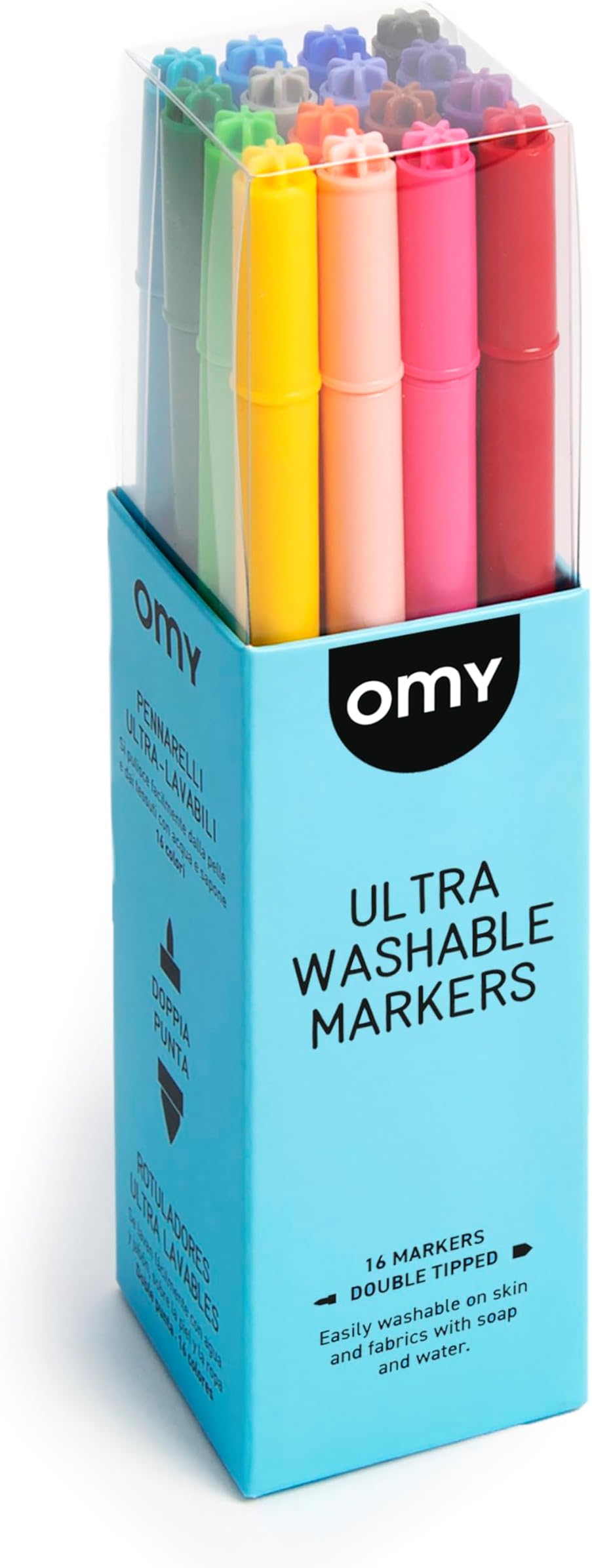 Omy Signature Double Tipped Ultrawashable Felt Markers | Box of 16 Bright Vibrant Colors | Easily Washable with Soap and Water | Perfect for Kids, Artists & Creative Projects | Ages 3 and Up