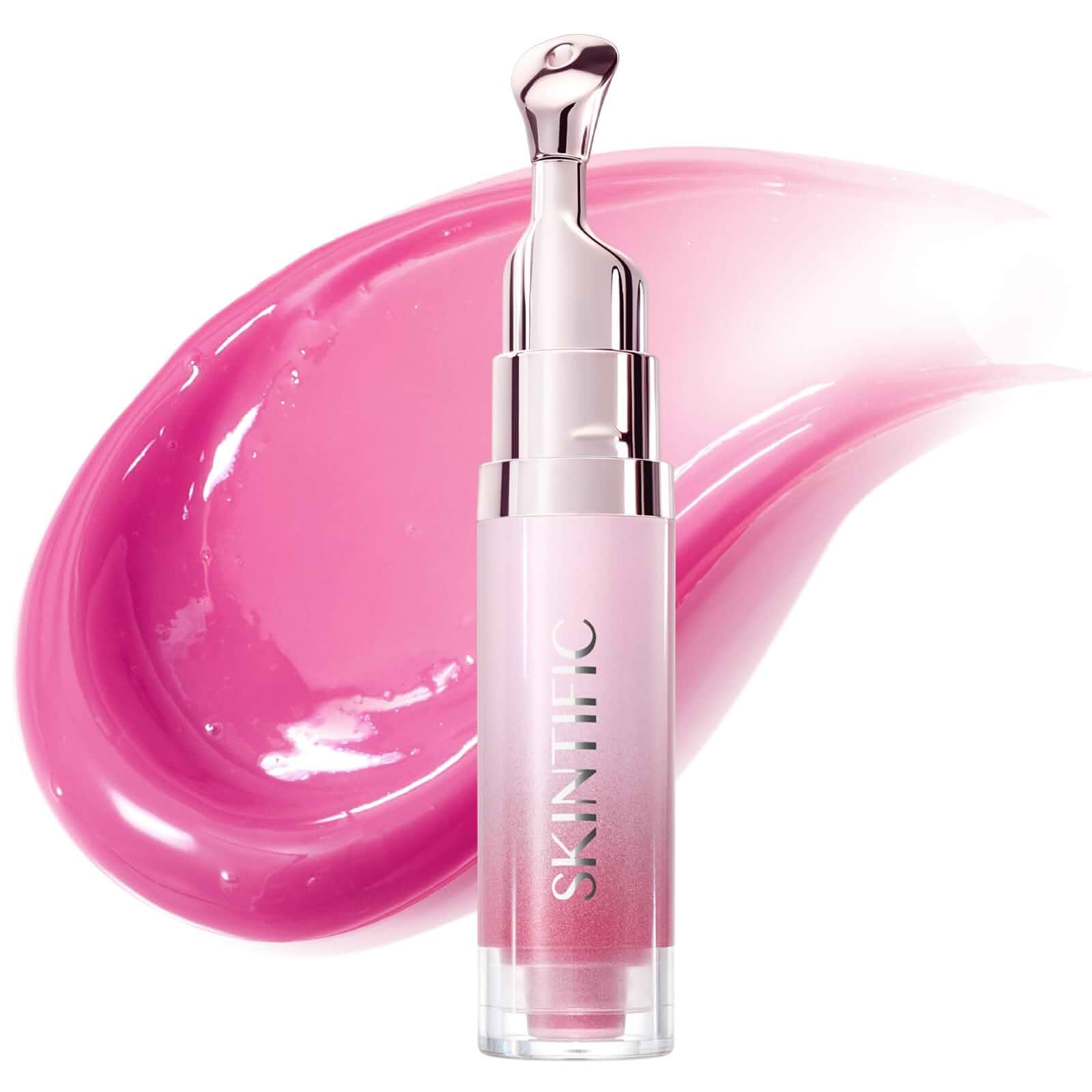 SKINTIFIC Brightening Lip Serum, Hydrating, Plumping & GlossingTinted Lip with Peptide,Squalane & VC, Lip Balm for Smooth Healthy-Looking Lips, Cooling Metal Applicator(04 Pink Berry)