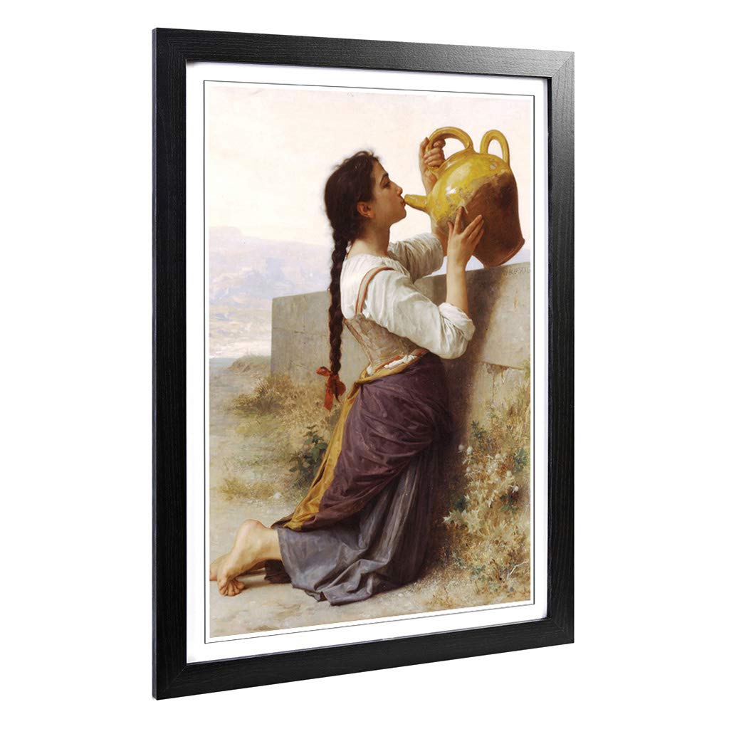 Big Box Art Framed Print of William Adolphe Bouguereau Thirst Design | Wall Art Picture | Home Decor for Kitchen, Living Room, Bedroom, Hallway, Black, A2 / 24.5x18 Inch / 62x45cm