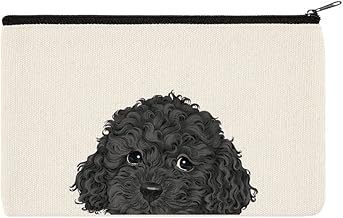 WIRESTER Canvas Zipper Makeup Bag, Cosmetic Pouch, Organizer Case for Women Girl, Multi-Purpose Travel Cosmetic Bag - Black Toy Poodle Dog