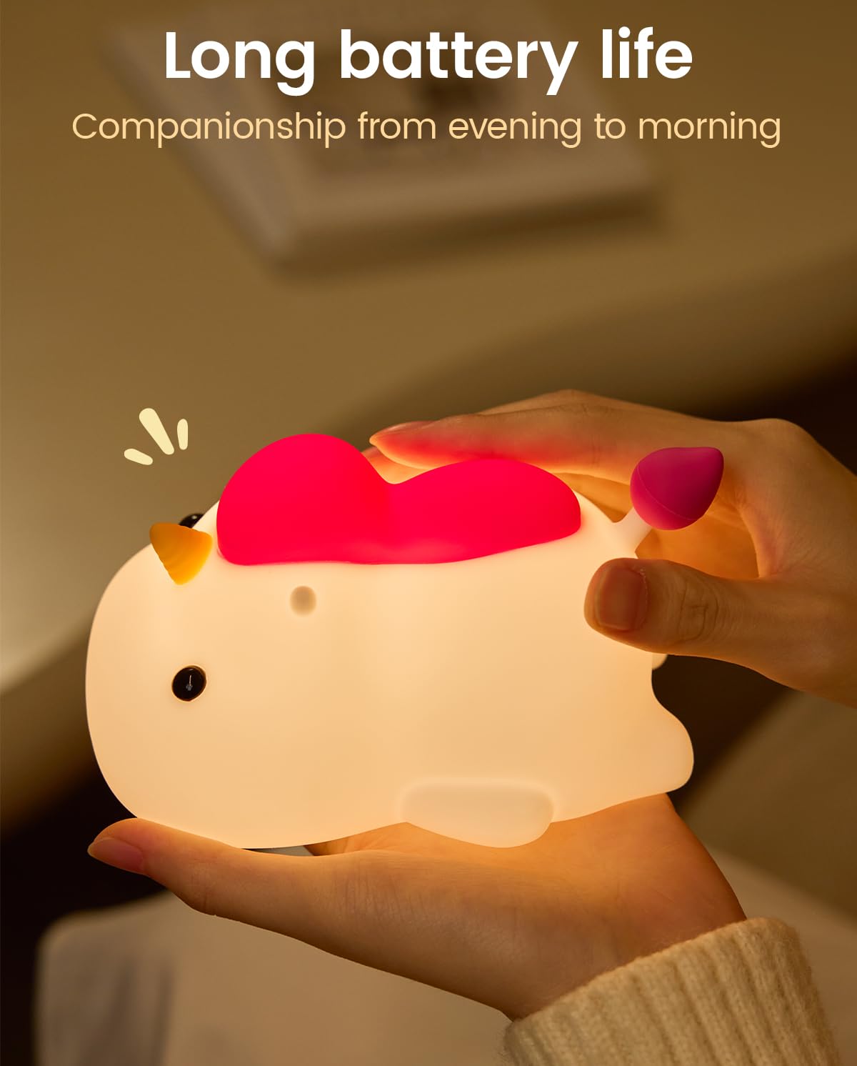 Unicorn Night Light for Kids Soft Silicone Tap Control Lamp with 30-Min Auto-Off Timer Rechargeable Portable LED Bedroom — view 3