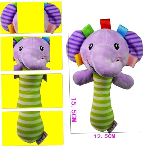 Miniatura 4 de Sonajero de mano de elefante de peluche con sonajeros de muñeca para niños y animales educativos campanas de mano para desarrollo auditivo y