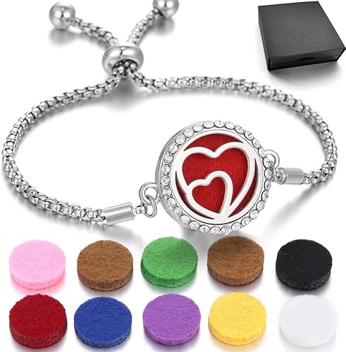 Pulsera difusora de aceites esenciales para aromaterapia juego de pulseras ajustables con 10 recambios almohadillas que envían una hermosa caja de