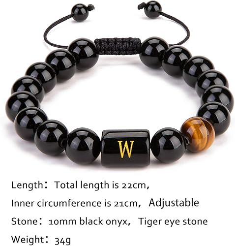 Miniatura 3 de FRG Initials Bracelets for Men Letter Link Handmade Natural Black Onyx Tiger Eye Stone Beads Braided Rope Meaningful Bracelet
