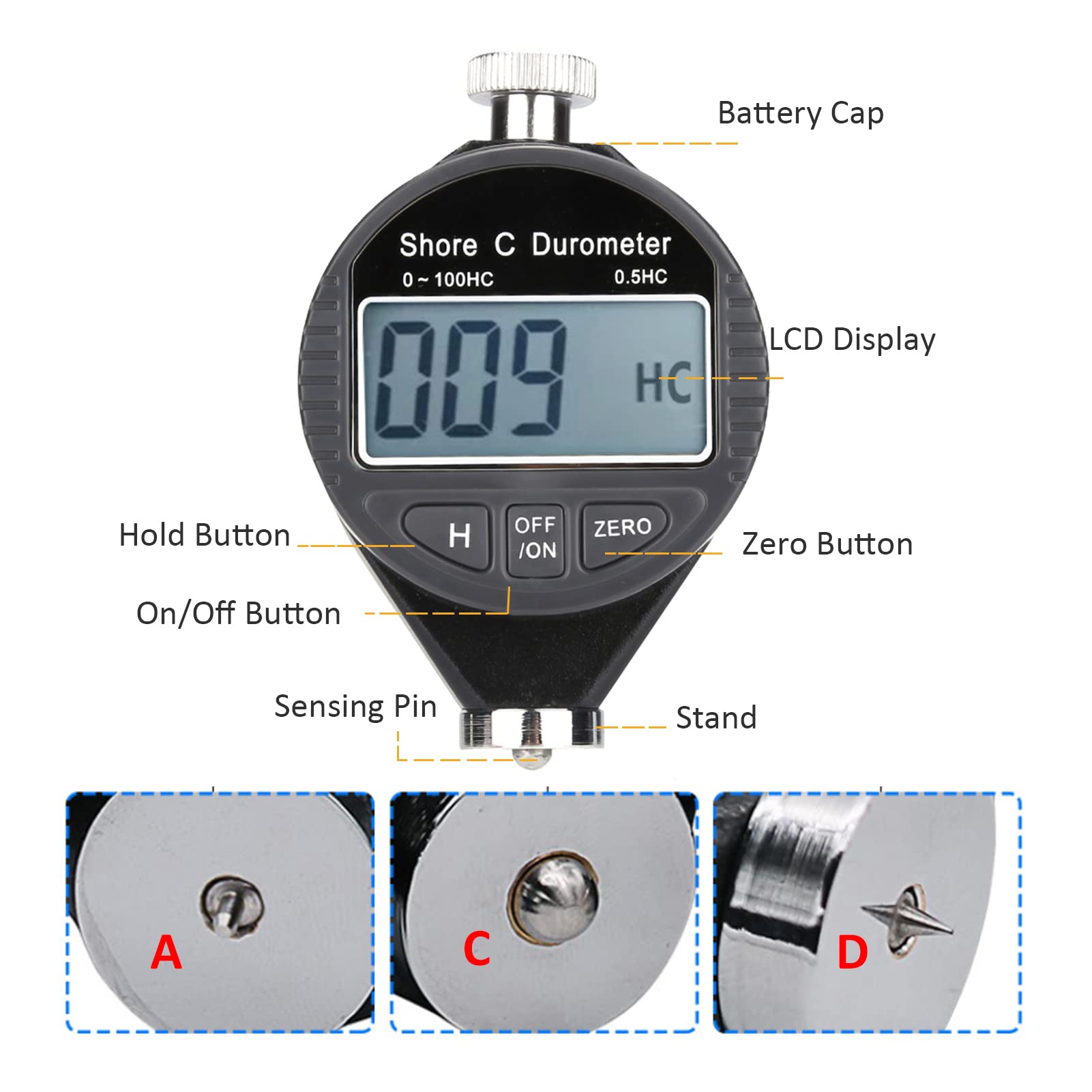 Acogedor Shore C Scala Durometro durezza Durometro Digitale, Tester di durezza di Gomma Mini Shore, Tester di durezza di Gomma Shore Digitale Durometro 0-100HD, Display LCD