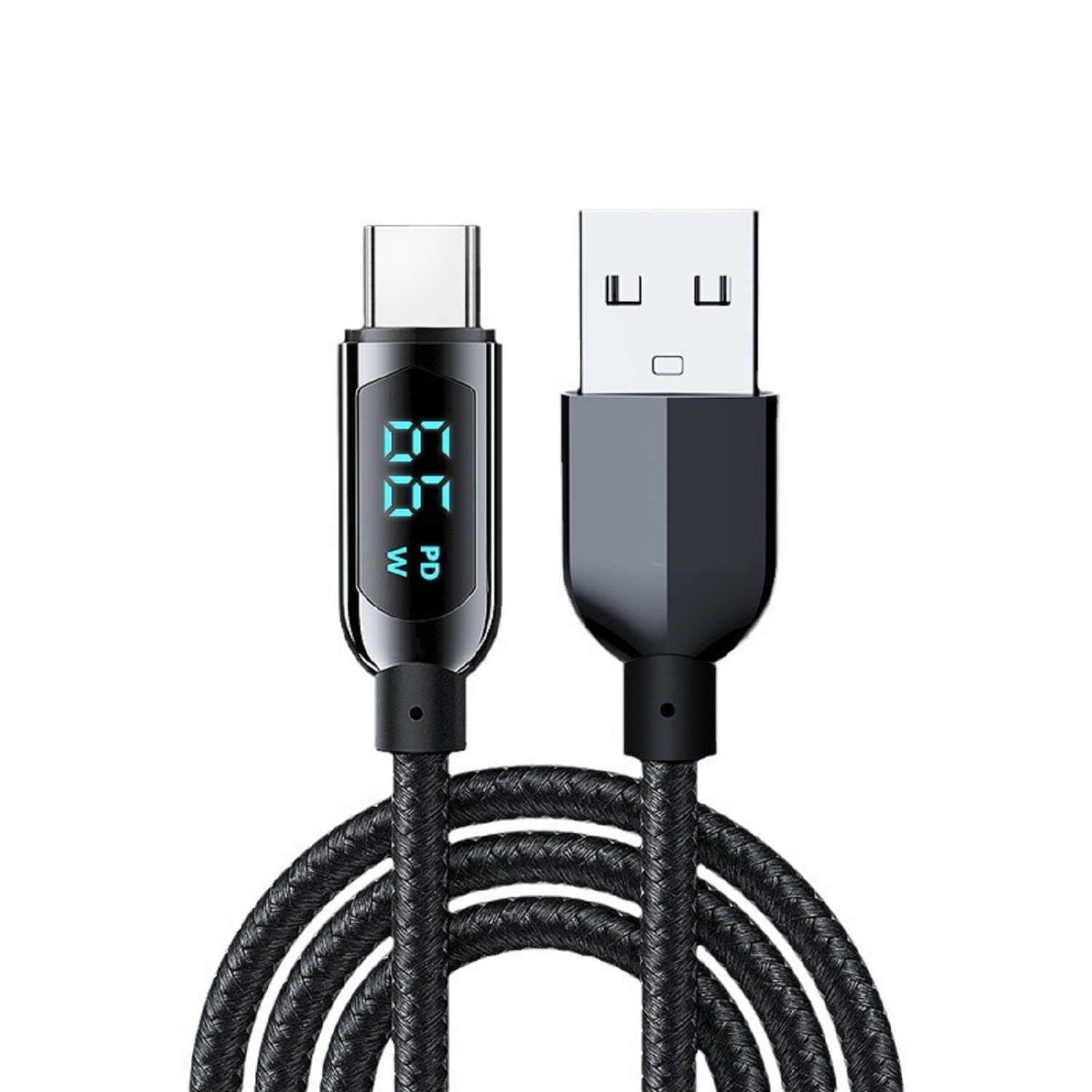 USB-A-auf-USB-C-Kabel, 1,2 m, Typ-C-Kabel mit LED-Display, Leistung Watt, max. 66 W schnelles Aufladen, USB-C-Kabel, kompatibel mit iPhone 15 Pro Max Plus, iPad, Galaxy S23, S22, Pixel, LG G6, Moto