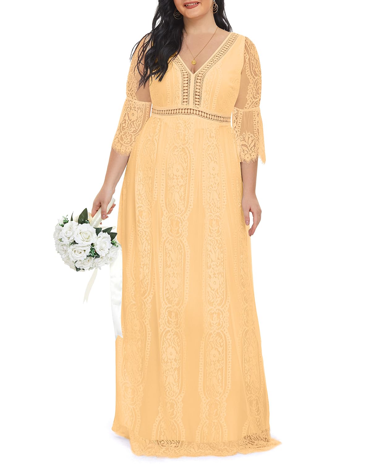 Damska sukienka ślubna w stylu boho maxi maxi z koronką boho dekolt w serek zwiewne długie sukienki imprezowe