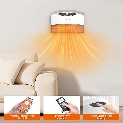 Miniatura 8 de GiveBest - Calentador de pared eléctrico de 1500 W para uso en interiores, termostato ajustable, control remoto, compatible con Alexa, temporizador