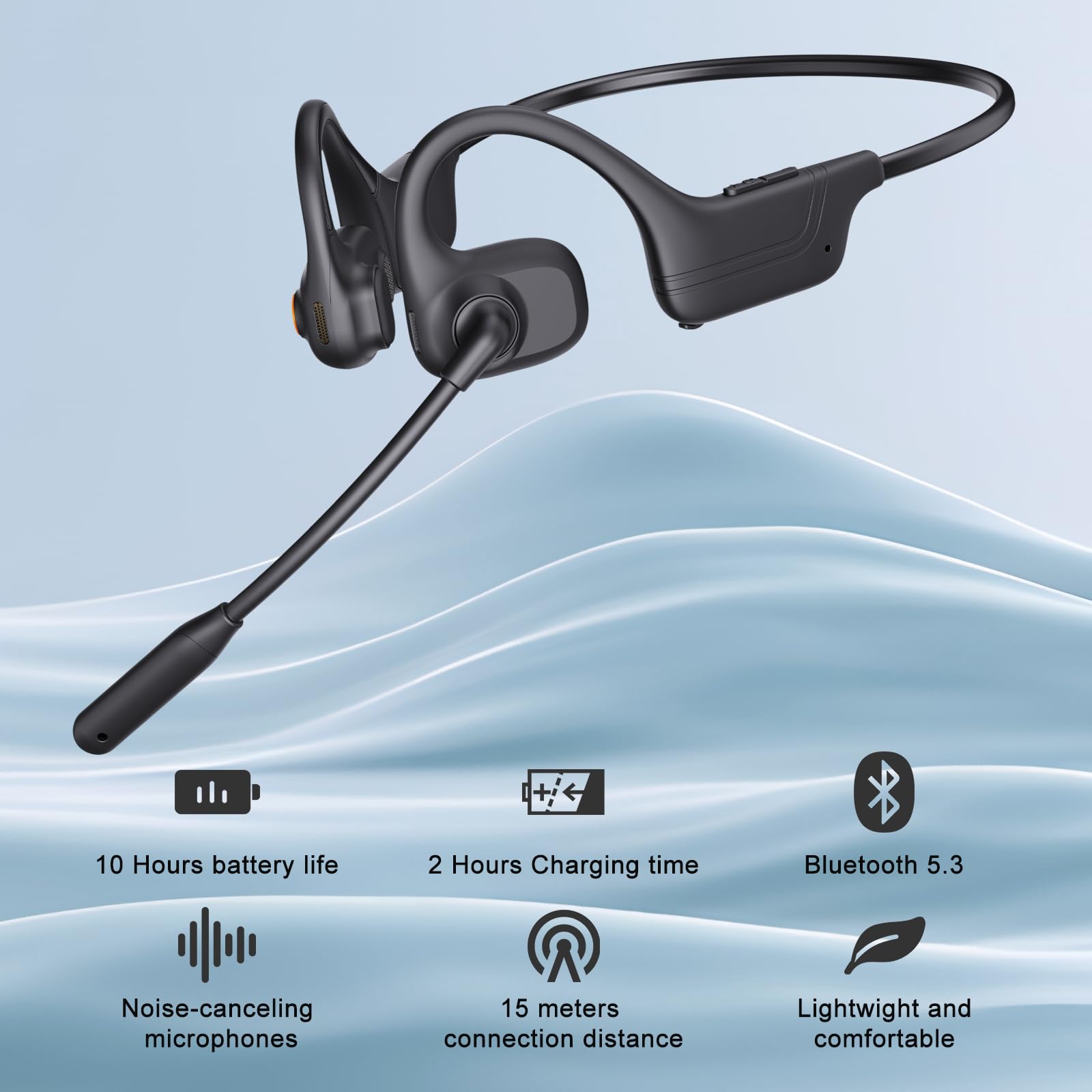 Caymuller Open Ear Headphones with Mic, Bluetooth Wireless Headset with Microphone, Multipoint Connect Bluetooth 5.3 Headphone, Sweatproof Wireless Headset for Work, Driving, Running, Workouts 2