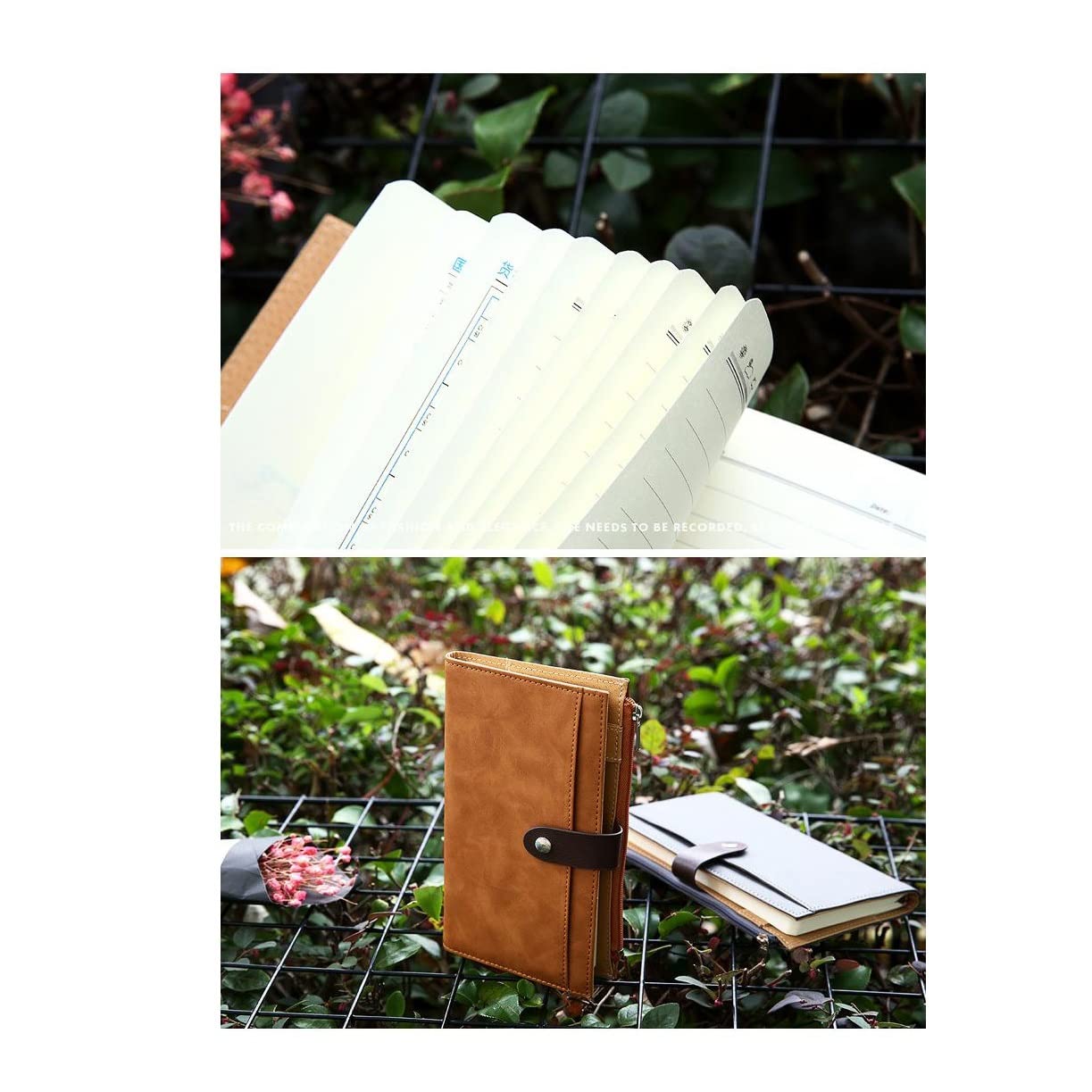 Agenda vintage A6: quaderno portatile a fogli mobili con borsa con cerniera, spazio per carte e funzioni aziendali per studenti e schizzi, 185 mm x 112 mm.