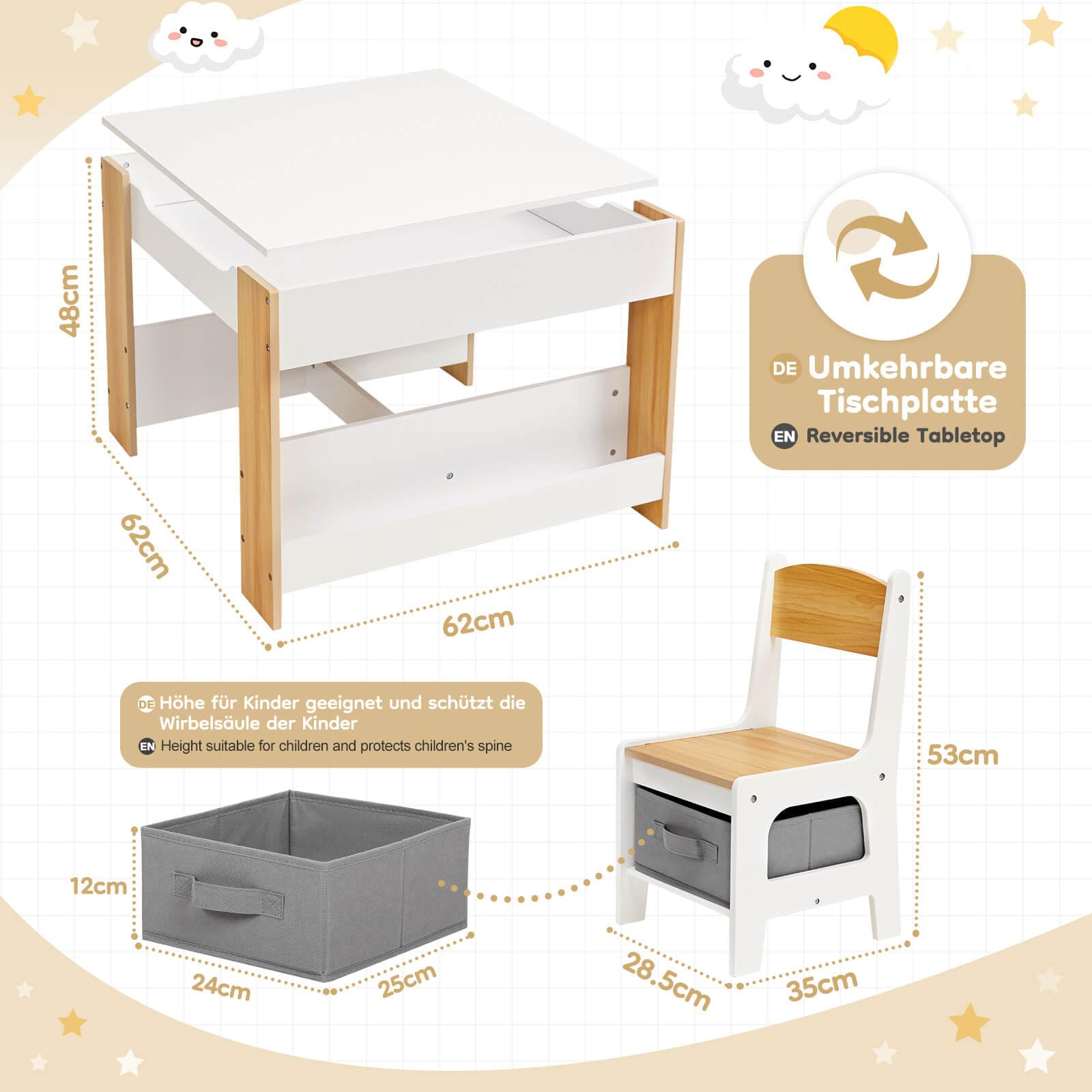 COSTWAY Kindertafel met 2 stoelen, 3-delige kinderzitgroep COSTWAY Kindertafel met 2 stoelen, 3-delige kinderzitgroep