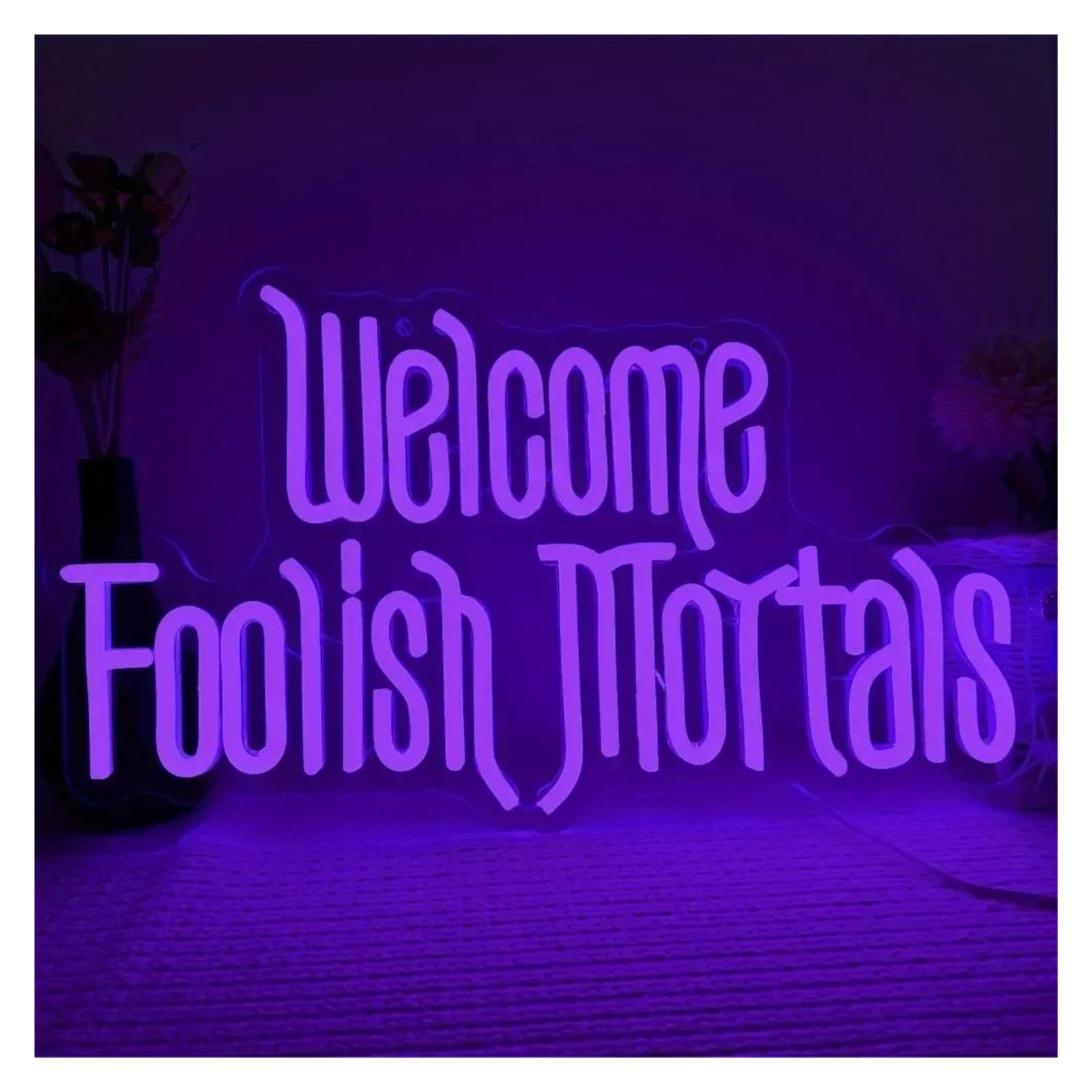 SHOUXI Sign Lamp Welcome Foolish Mortals Neon Sign,for Wall Decor Spooky Gothic Haunted Mansion Coffin Party Lamps 24cmх41cm