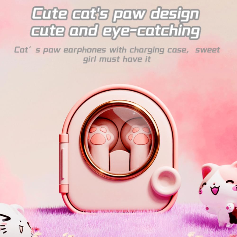 Topiky Auricolari Wireless Carini CATTO CATTO BLUETOOTH 5.4 Auricolari, Cuffie con Microfono e Custodia di Ricarica 300 MAh, Auricolari Auricolari per Ragazze e Aule Scolastiche