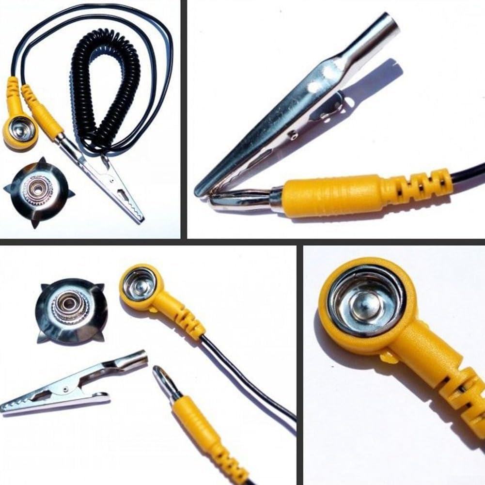 1Pc ESD Ground Wire, Anti-static Yellow Black Grounding Cable, Banana ESD Anti Static Cord Ground Strap, Coiled Cord ESD Grounding Cable For Efficient Static Electricity Absorption