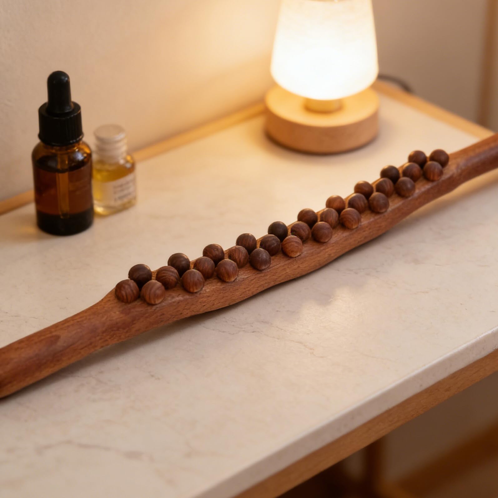 Rodillo de Masaje de Madera Cuentas, Herramienta de Masaje Corporal para Alivio Muscular, Uso en Spa y Relajación