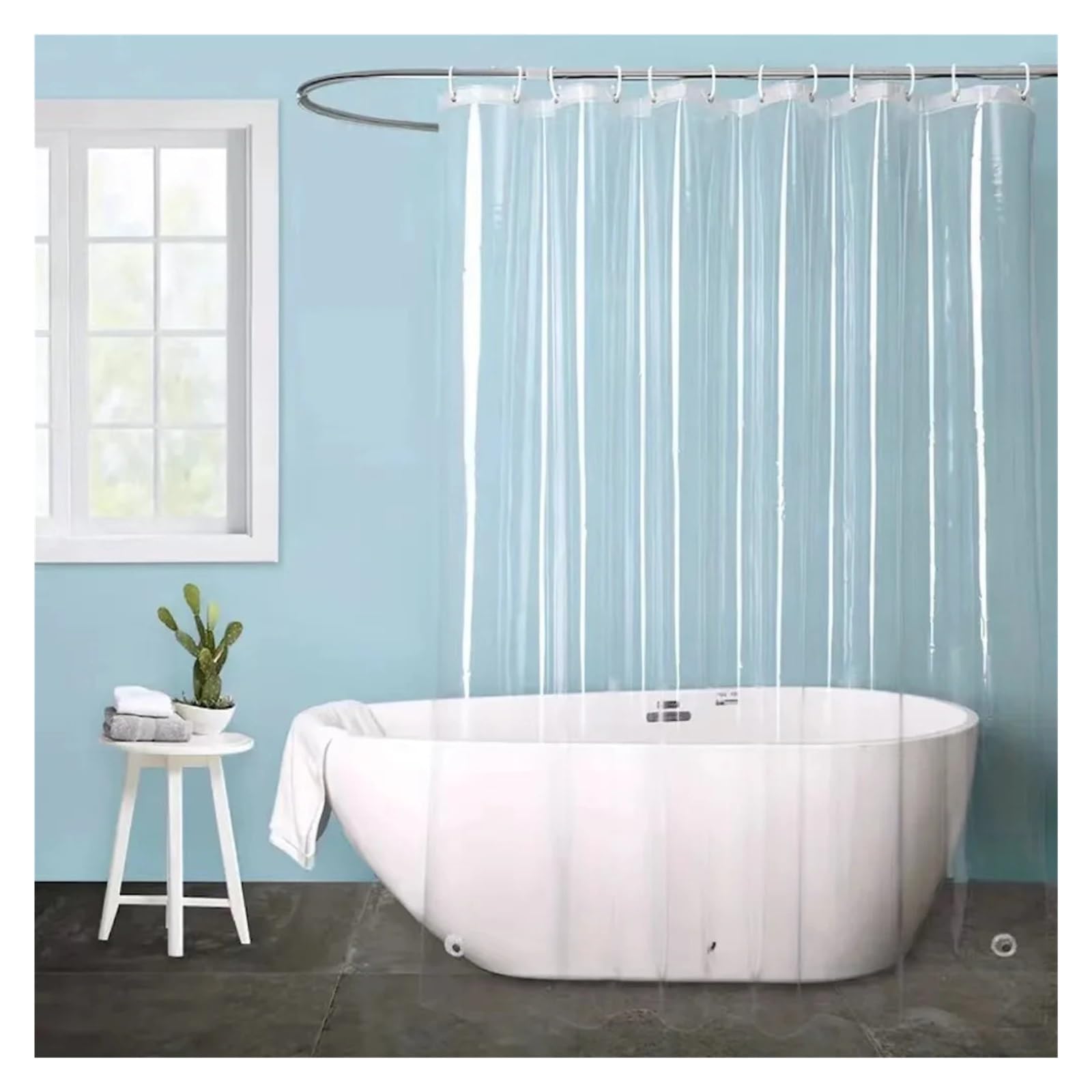 PIGENEQW Shower Liner Cloth Waterproof 1pcs Clear Waterproof Shower Curtain Liner with Plastic Hook and Metal Grommet(180x200cm)