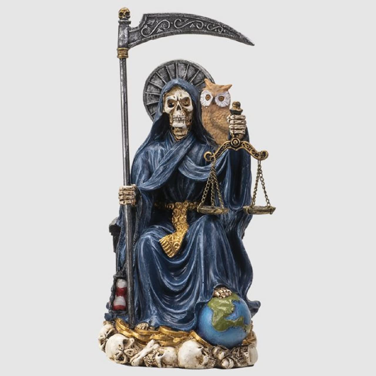 Pacific Giftware Blue Pacific Trading Sitting Santa Muerte Gown With Owl Figurine Death 9 Inch