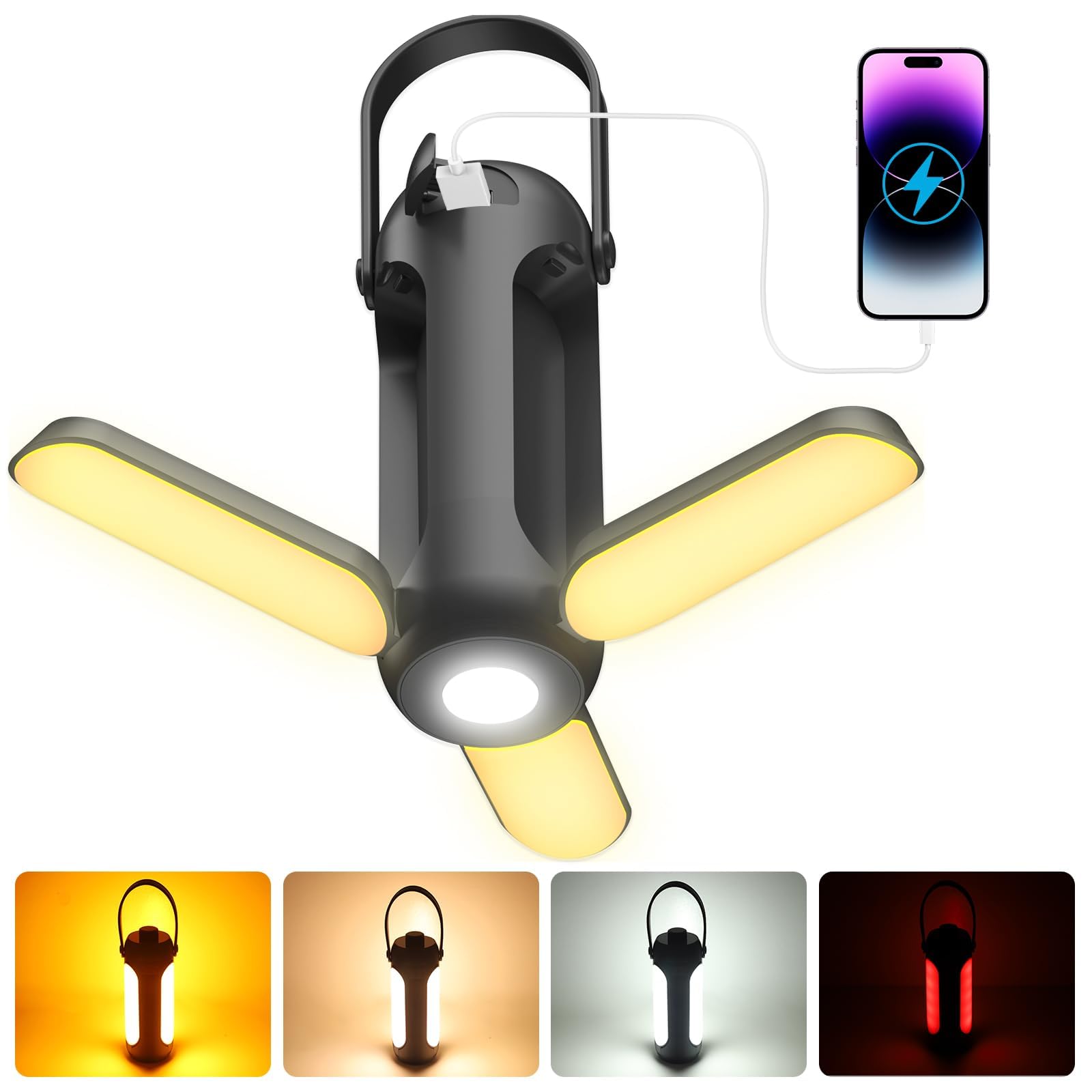 Rechargeable Camping Lantern, Foldable 720 Lumen Camping Lights 10000mAh Tents Camping Light Dimmable Camping Lamp with 5 Light Modes LED Lantern Torch for Power Cut, Hurricane Emergency, Travel