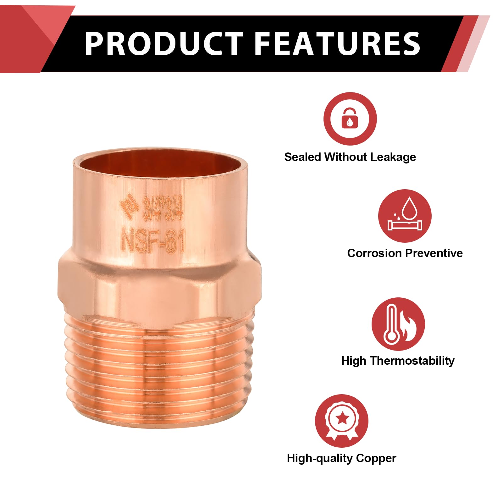 10 adaptadores EFIELD macho de cobre de 3/4 pulgadas C x MIP | Accesorios de fontanería de cobre con conexión de soldadura por sudor, COPPER061 (10)