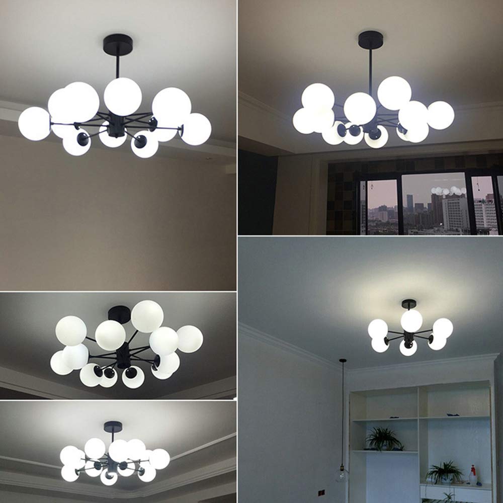 ISCBAFYX Tradycyjne kreatywne molekularne magiczna fasolka Lampa wisiorka E27 Zakuto żelaza metalowe oświetlenie sufitowe luksusowe szklane abażury wiszące oprawy oświetleniowe Kolor: 6 głów