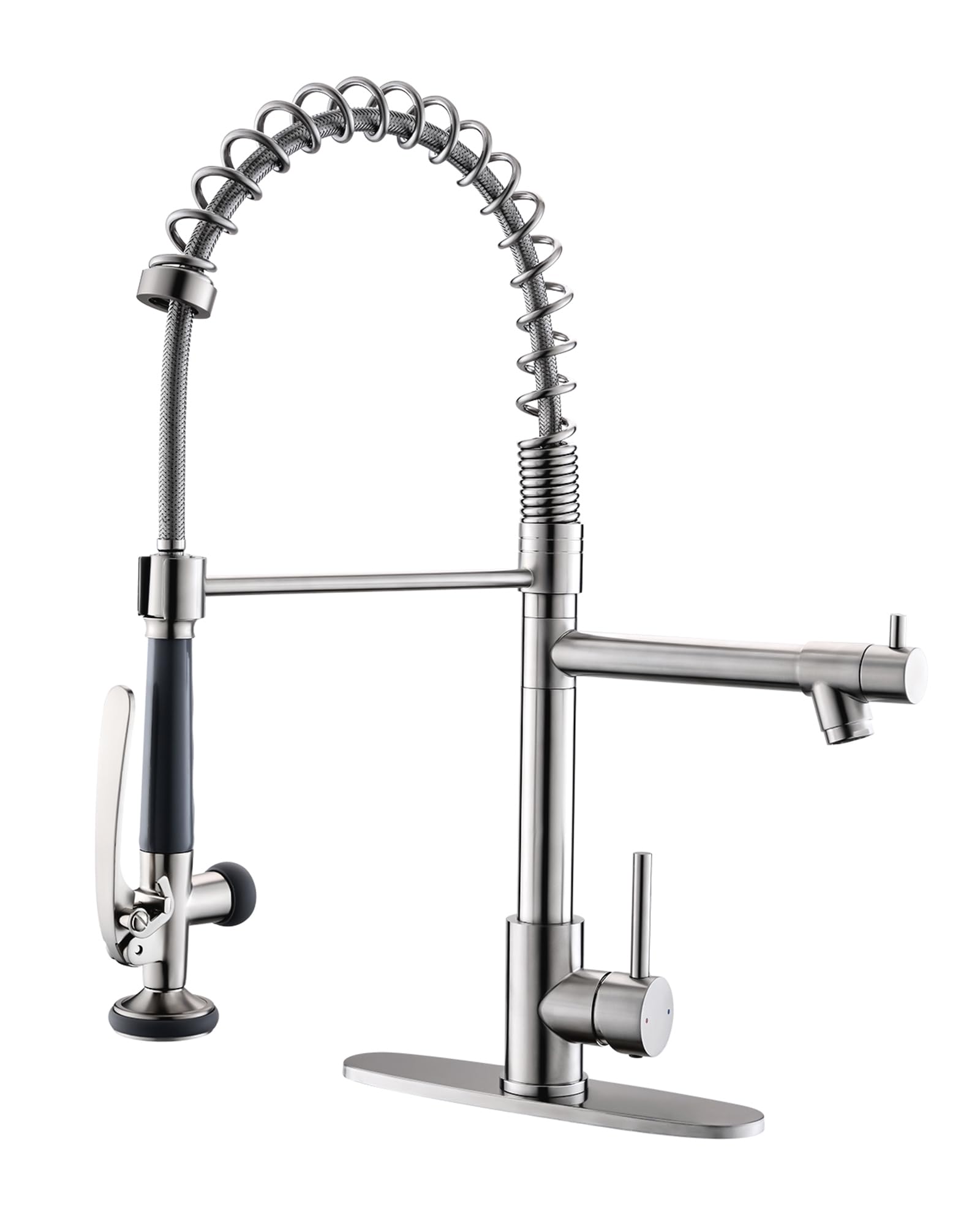 Fapully Kitchen Faucet with Pull Down Sprayer,Commercial Kitchen Sink Faucet with Deck Plate,Brushed Nickel