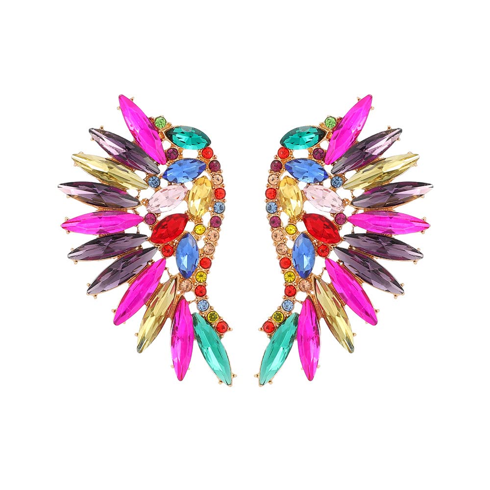 Angel Wing Statement Stud Earrings Cubic Zirconia Colorful Rhinestone Geometrical Flower Dangle Drop Earring Fashion Exaggerated Jewelry Gifts for Women Girls