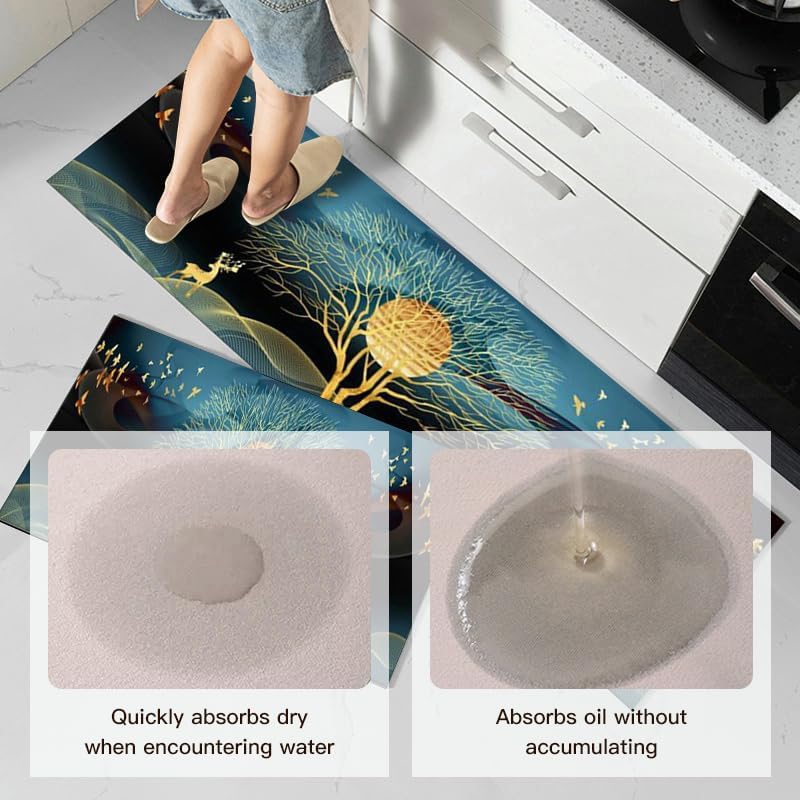 Image of YAGVIZ 2Pcs Washable Kitchen Mat Sets,Anti Fatigue Kitchen Rugs Runner Non Slip,Water Absorbent Kitchen Floor Mat for Laundry,Bedroom