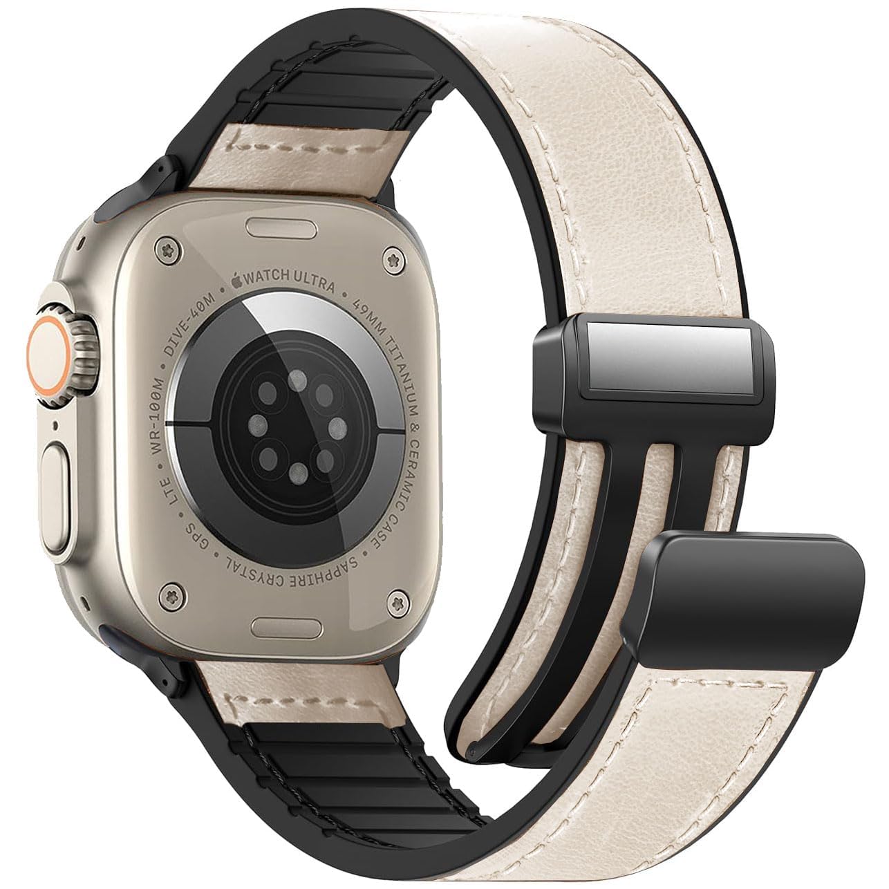 Magnetic Leather Watch Band for Apple Watch Ultra, 49mm/45mm/44mm/42mm - Magnetic Buckle Replacement Genuine Leather Strap for Apple Watch Series