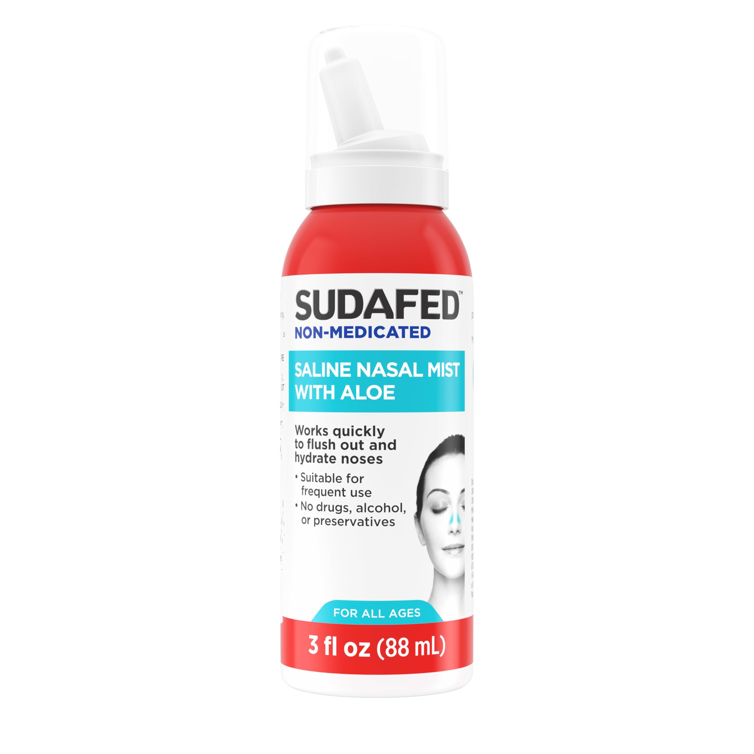 Sudafed Non-Medicated Saline Nasal Mist with Aloe Sinus Saline Nose Spray for All Ages Quickly Flushes Moisturizes Nasal
