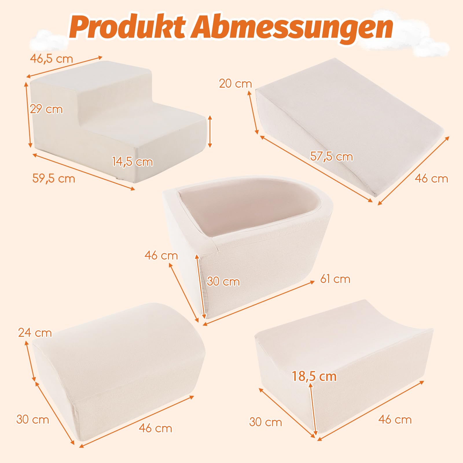 COSTWAY 5 TLG. Schaumstoffbausteine, Riesenbausteine mit Bällebad, Großbausteine zum Toben und Klettern, Kletterblöcke Softbausteine Kinder für Spielzimmer, Kinderzimmer, Keine Bälle (Beige)
