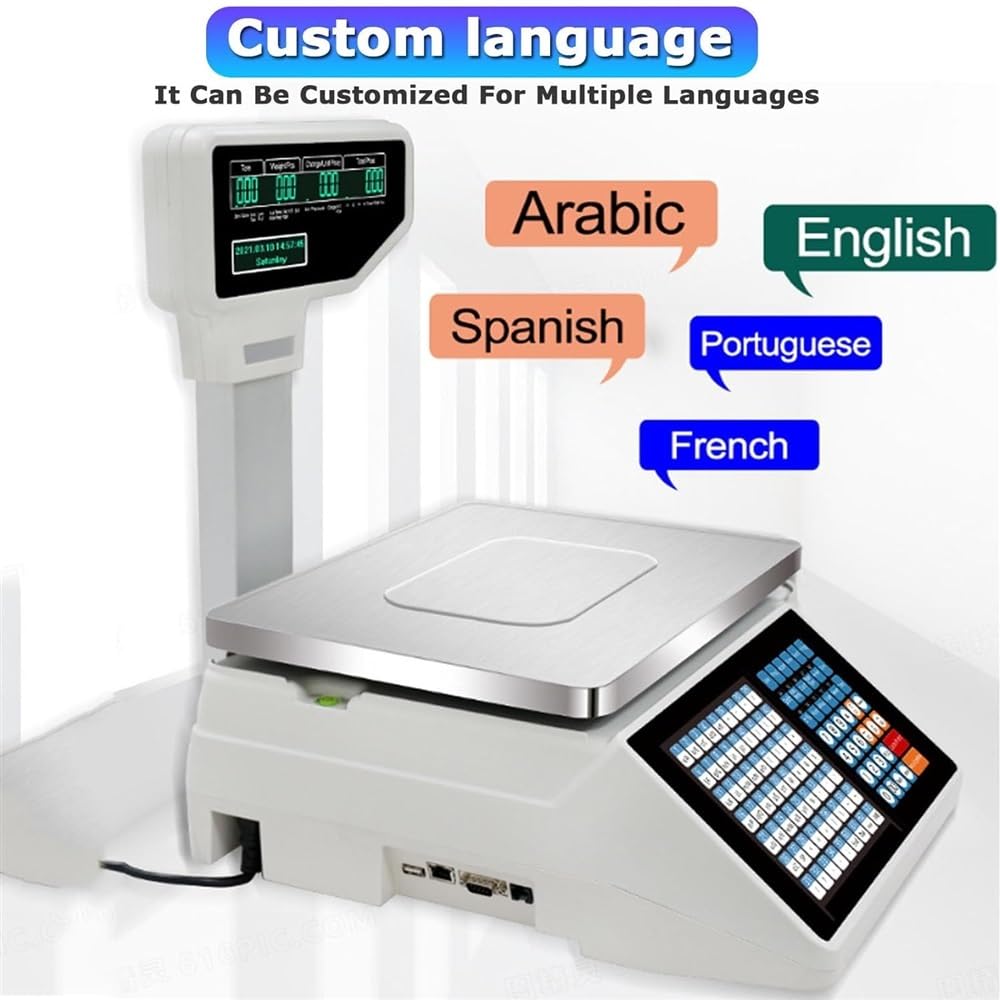 LYDZUSDP Commercial Digital Price Computing Scale,Thermal Printer Double-Sided Display Price Label,Electronics Printing Scale Barcode Scale for Supermarket