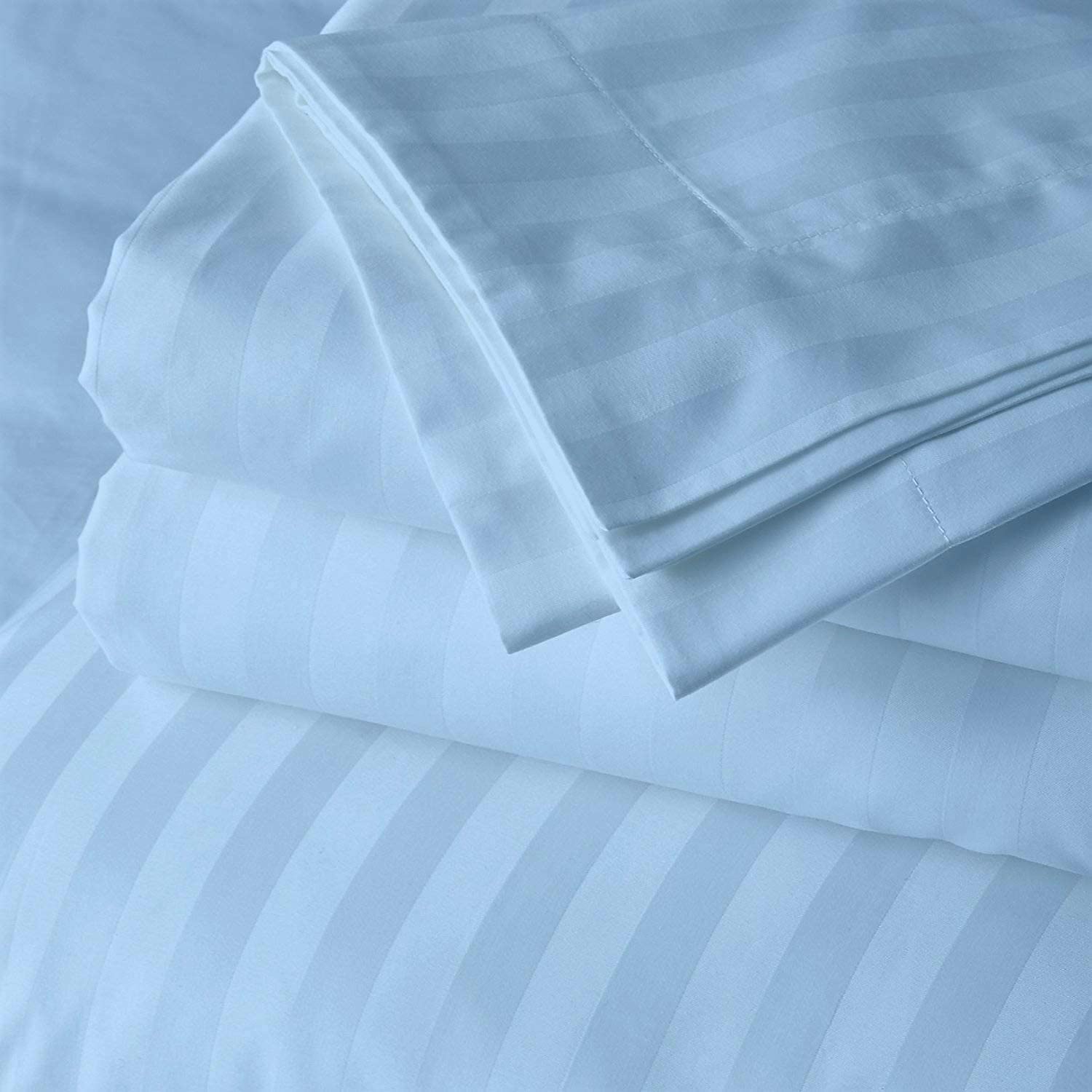 100% Egyptian Cotton 800 Thread Count Sateen Finish Striped Luxuries Hotel Quality, 3 Piece Flat Bed Sheets (1 Flat Bedsheet and 2 Pillowcase) Double Size Light Blue Stripe (B09RGBJ2YP) Amazon Price History, Amazon Price Tracker