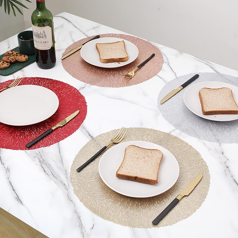 Design Creativo In PVC Round Placemat 38 Cm/14.9in - Tappetino Da Tè Al Caffè Lavabile Per Pranzo, Cucina, Festa, Decorazioni Per La Casa,Oro Rosa,10 Pezzi
