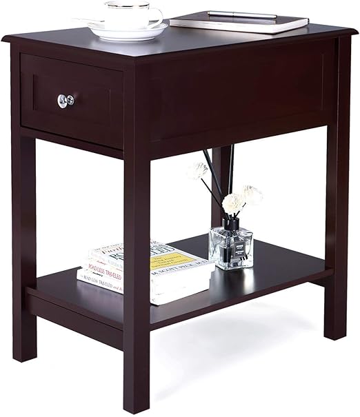 Dingji NarrowSided Table Bedside Table with Sliding Drawer