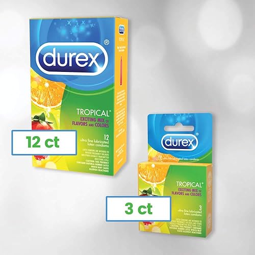 Miniatura 5 de Preservativos Látex Lubricado Preservativo Durex Tropical Sabores Mezcla de 3 ct de Naranja Tropical Plátano y Fresa Fruta Sabores