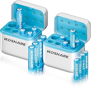 Rechargeable Batteries Ni-MH with Chargers,1.2V 2800mAh AA and 1100mAh AAA,2 Box of 16 Ni-MH Battery AA AAA,Reach up to 800 Times,Pre-Charged (White+Blue, (4AA4AAA+8Slot Charger)*2)